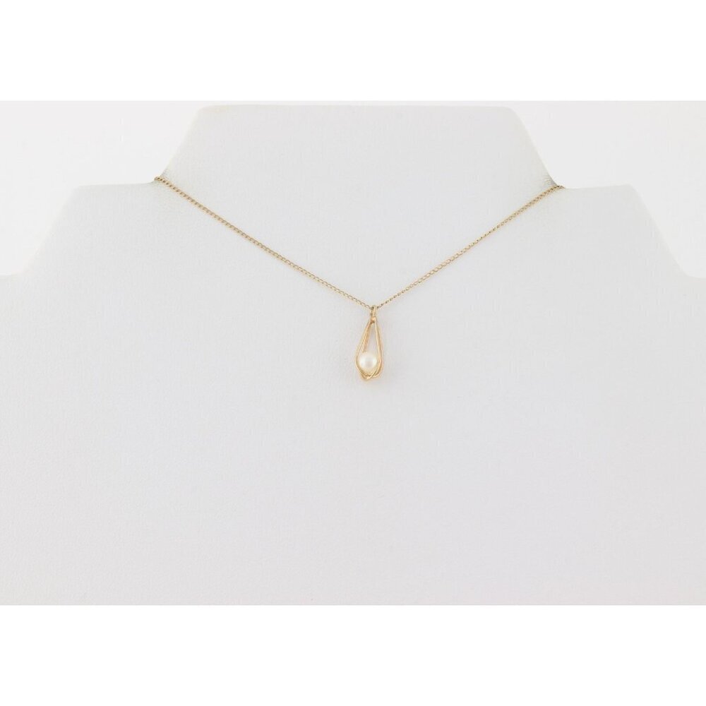 14k Yellow Gold Freshwater Pearl Necklace 15" Chain Petite Woman Teen Child - Picture 8 of 8